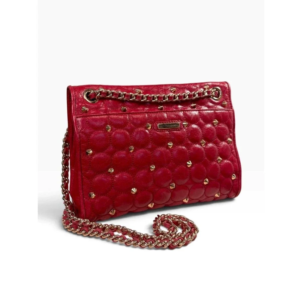 Rebecca Minkoff Studded Quilted Affair Bag Cherry Red Leather Chain Strap $395
